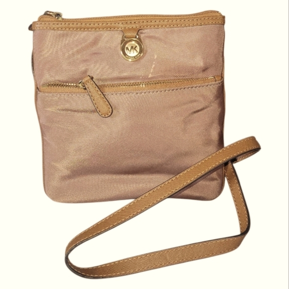 Michael Kors Kempton Nylon Tan Gold Tone Hardware Lightweight Crossbody Bag - Picture 9 of 10